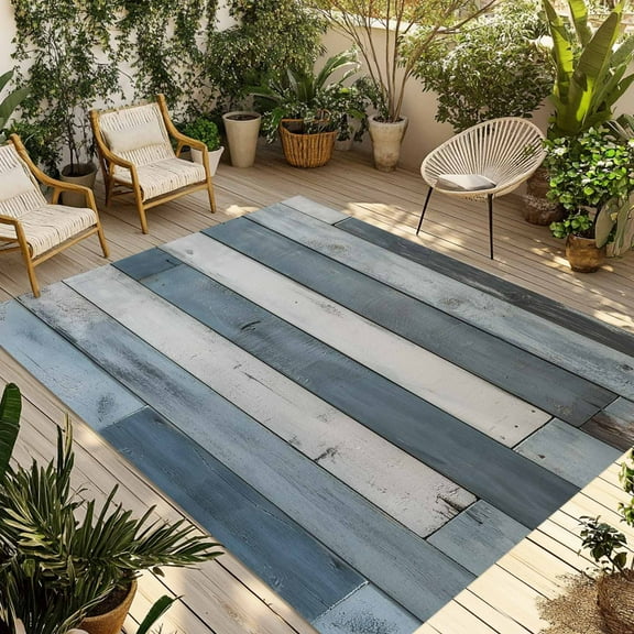Fsddascl Vintage Blue Farmhouse Outdoor Rug for Patio/Deck/Porch, Non-Slip Large Area Rug 6 x 9 Ft, Retro Wooden Country Indoor Outdoor Rugs Washable Area Rugs, Reversible Camping Rug Carpet Runner