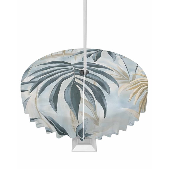 Fsddascl Vintage Botanical Outdoor Tablecloth - 60 Inch Round Dining Table Cover, Watercolor Leaves Branch Waterproof Outdoor Table Cloth with Umbrella Hole & Zipper for Picnic/Patio/Party