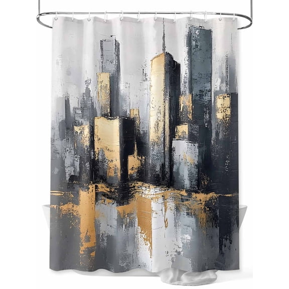 Fsddascl Vintage Building Shower Curtain Set - Long 72" x 84" Washable Bathtub Curtain with 12 Hooks, Modern Abstract Ombre City Oil Painting Waterproof Fabric Stall Shower Curtains for Bathroom
