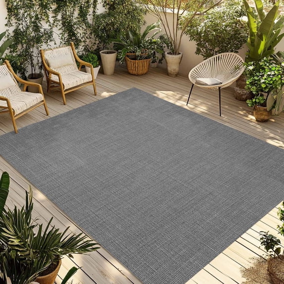 Fsddascl Vintage Dark Gray Outdoor Rug for Patio/Deck, Non-Slip Large Area Rug 4 x 6 Ft, Farmhouse Retro Solid Color Linen Texture Indoor Outdoor Rugs Washable Area Rugs, Camping Rug Carpet Runner