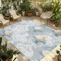 Fsddascl Vintage Dessert Floral Outdoor Rug for Patio/Deck/Porch, Non-Slip Large Area Rug 4 x 6 Ft, White Blue Flowers Indoor Outdoor Rugs Washable Area Rugs, Reversible Camping Rug Carpet Runner