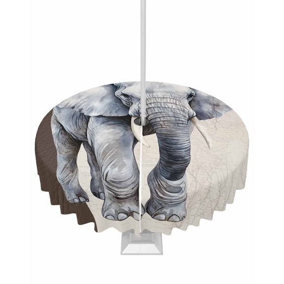 Fsddascl Vintage Elephant Outdoor Tablecloth - 54 Inch Round Dining Table Cover, Modern Art Animal Watercolor Waterproof Outdoor Table Cloth with Umbrella Hole & Zipper for Picnic/Patio/Party
