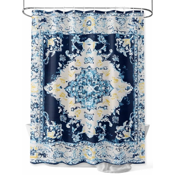 Fsddascl Vintage Ethnic Shower Curtain Set - 36" x 78" Washable Bathtub Curtain with 12 Hooks, Boho Tribes Modern Blue Middle Century Waterproof Fabric Stall Shower Curtains for Bathroom/Bathtub