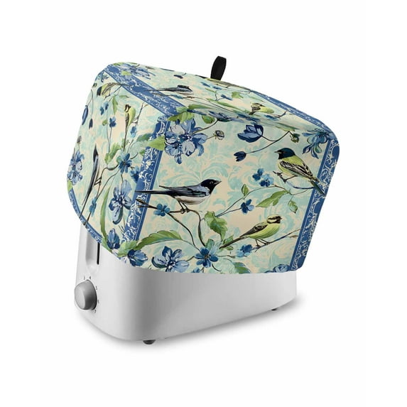 Fsddascl Vintage Floral Birds Toaster Cover 2 Slice, Small Kitchen Appliance Covers, Summer Botanical Retro Toaster Oven Cover with Loop, Bread Machine Cover Polyester Dust Cover Protection
