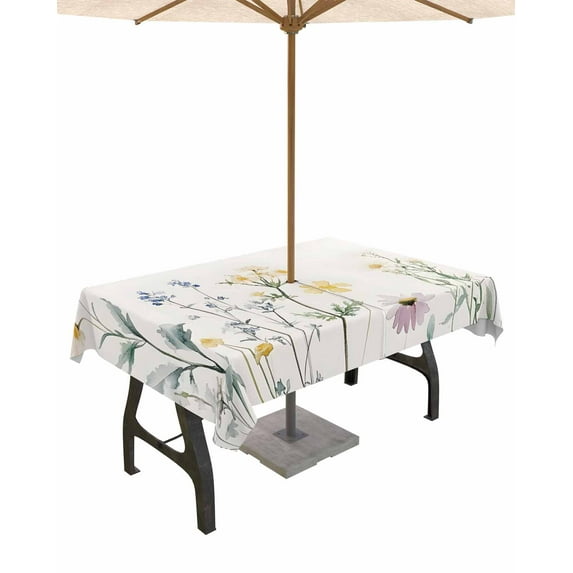Fsddascl Vintage Floral Outdoor Tablecloth - 60x102 Inch Rectangle Dining Table Cover, Farmhouse Spring Botanical Waterproof Outdoor Table Cloth with Umbrella Hole & Zipper for Picnic/Patio/Party