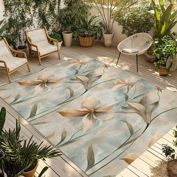 Fsddascl Vintage Flowers Outdoor Rug for Patio/Deck/Porch, Non-Slip Large Area Rug 4 x 6 Ft, Spring Blooms Botanical Floral Herbs Indoor Outdoor Rugs Washable Area Rugs, Camping Rug Carpet