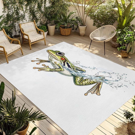 Fsddascl Vintage Frog Outdoor Rug for Patio/Deck/Porch, Non-Slip Large Area Rug 4 x 6 Ft, Water Surface Motif Animals Artwork Indoor Outdoor Rugs Washable Area Rugs, Reversible Camping Rug Carpet