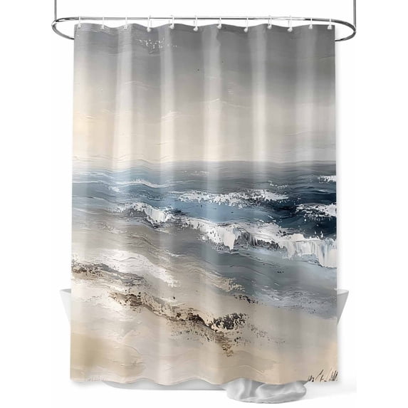 Fsddascl Vintage Oil Painting Shower Curtain Set - 36" x 78" Washable Bathtub Curtain with 12 Hooks, Beach Ocean Farmhouse Ombre Art Waterproof Fabric Stall Shower Curtains for Bathroom/Bathtub