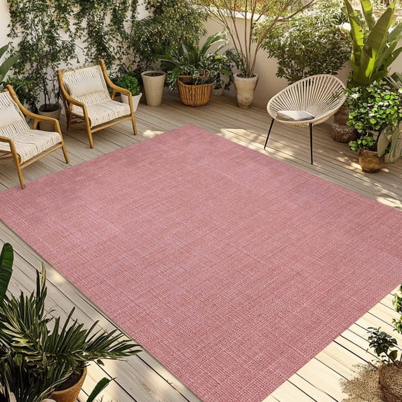 Fsddascl Vintage Peach Pink Outdoor Rug for Patio/Deck, Non-Slip Large Area Rug 4 x 6 Ft, Farmhouse Retro Solid Color Linen Texture Indoor Outdoor Rugs Washable Area Rugs, Camping Rug Carpet Runner