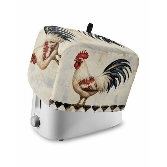 Fsddascl Vintage Rooster Toaster Cover 4 Slice, Large Kitchen Appliance Covers, Farmhouse Animals Watercolor Toaster Oven Cover with Loop, Bread Machine Cover Polyester Dust Cover Protection
