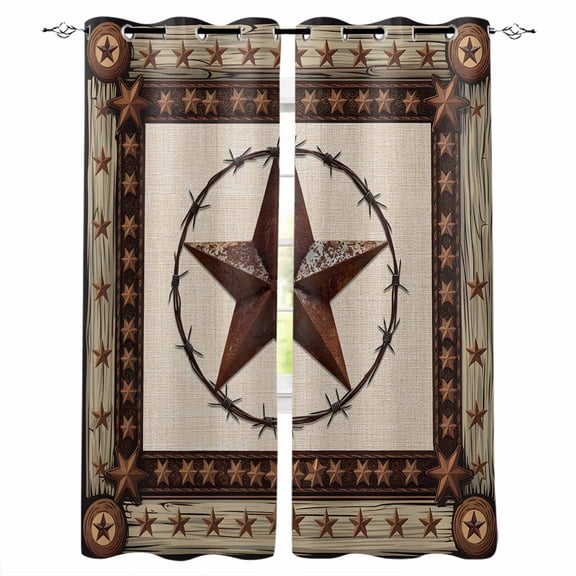 Fsddascl Vintage Rustic Blackout Curtains for Bedroom/Living Room, Thermal Insulated Kitchen Curtains, Farmhouse Country Texas Star Wooden Grain Grommet Darkening Window Treatment Drapes 52"x63"x2