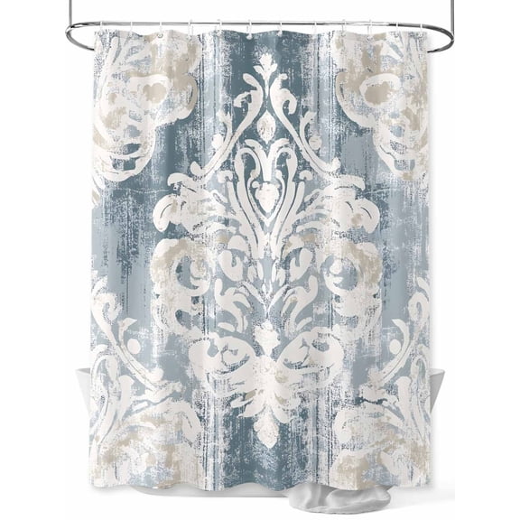 Fsddascl Vintage White Beige Floral Shower Curtain Set - 54" x 78" Washable Bathtub Curtain with 12 Hooks, Abstract Art Flower Waterproof Fabric Stall Shower Curtains for Bathroom/Bathtub Décor