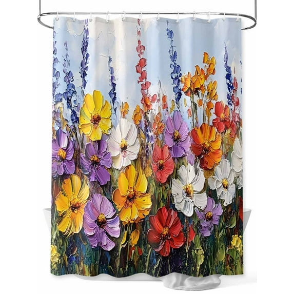 Fsddascl Vintage Wildflowers Shower Curtain Set - Small 36" x 72" Washable Bathtub Curtain with 12 Hooks, Rustic Oil Painted Abstract Botanical Waterproof Fabric Stall Shower Curtains for Bathroom