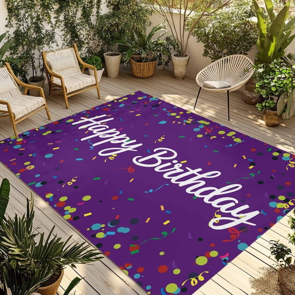 Fsddascl Violet Birthday Outdoor Rug for Patio/Deck, Non-Slip Large Area Rug 4 x 6 Ft, Colorful Confetti Ribbons Polka Dots Classroom Indoor Outdoor Rugs Washable Area Rugs, Camping Rug Carpet Runner