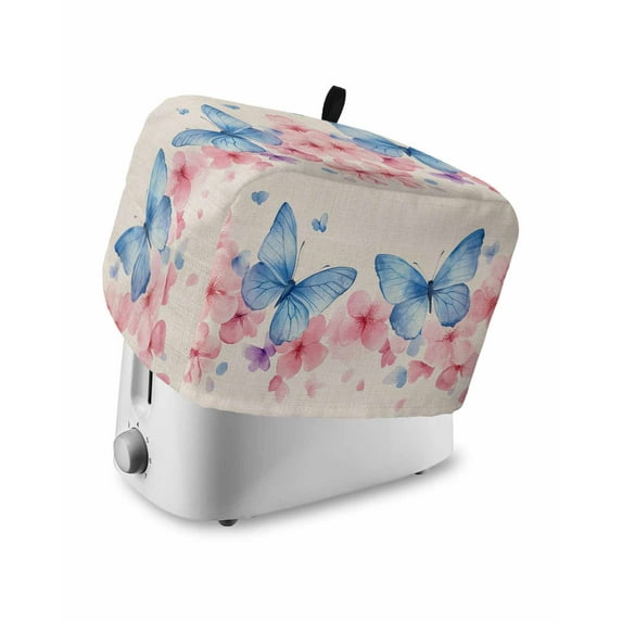 Fsddascl Watercolor Butterfly Small Toaster Cover 2 Slice, Kitchen Appliance Covers, Vintage Rustic Botanical Flowers Toaster Oven Cover with Loop, Bread Machine Cover Polyester Dust Cover