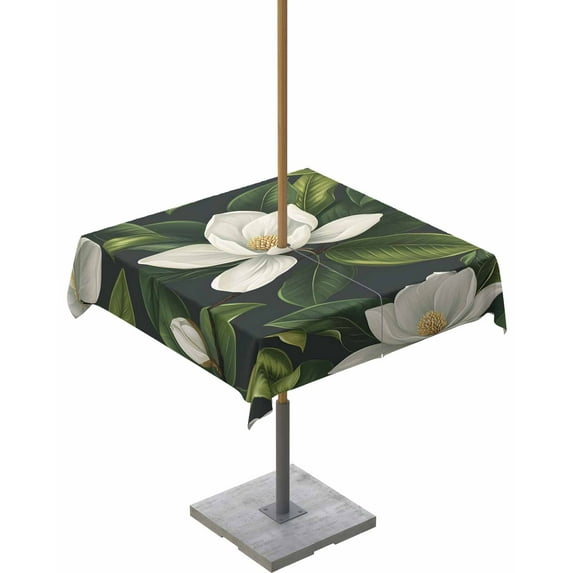 Fsddascl Watercolor Flower Outdoor Tablecloth - 54x54 Inch Square Dining Table Cover, Green Plant Leaf Vintage Patterns Waterproof Outdoor Table Cloth with Umbrella Hole & Zipper for Picnic/Patio