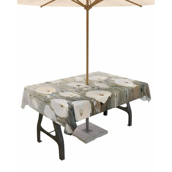 Fsddascl Watercolor Flowers Outdoor Tablecloth - 60x84 Inch Rectangle Dining Table Cover, Farm Daisies Vintage Street Art Waterproof Outdoor Table Cloth with Umbrella Hole & Zipper for Picnic/Patio