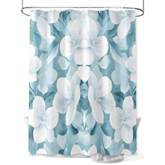 Fsddascl Watercolor Flowers Shower Curtain Set - 66" x 72" Washable Bathtub Curtain with 12 Hooks, Spring Vintage Blue Floral Botanical Waterproof Fabric Stall Shower Curtains for Bathroom/Bathtub