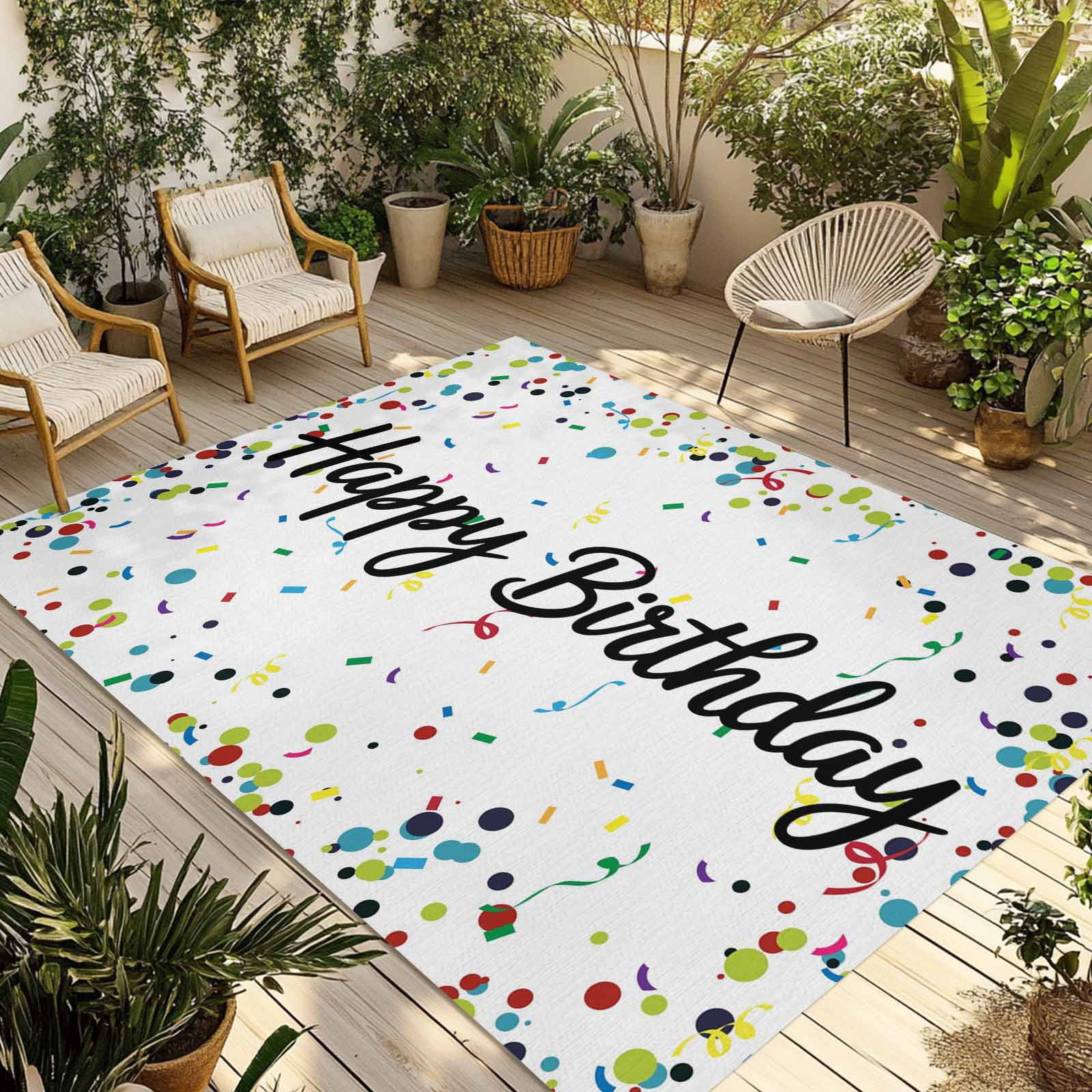 Celebration Rug Fsddascl White Birthday Outdoor Rug for Patio/Deck, Non-Slip Large Area ...