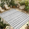 thumbnail image 1 of Fsddascl White Boho Outdoor Rug for Patio/Deck/Porch, Non-Slip Large Area Rug 6 x 9 Ft, Country Abstract Black Geometric Striped Indoor Outdoor Rugs Washable Area Rugs, Camping Rug Carpet Runner, 1 of 9
