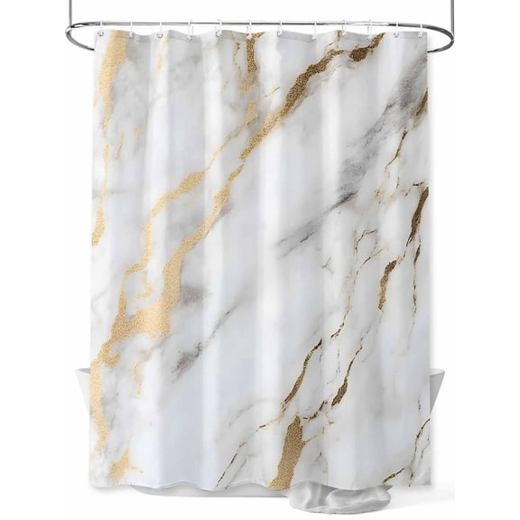 Fsddascl White Gold Marble Shower Curtain Set - Long 72" x 84" Washable Bathtub Curtain with 12 Hooks, Abstract Simple Geometric Waterproof Fabric Stall Shower Curtains for Bathroom/Bathtub Décor
