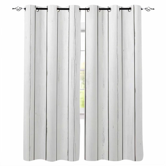 Fsddascl White Wood Grain Blackout Curtains for Bedroom/Living Room, Thermal Insulated Kitchen Curtains, Rustic Wooden Planks Farmhouse Grommet Darkening Window Treatment Drapes 42"x63"x2