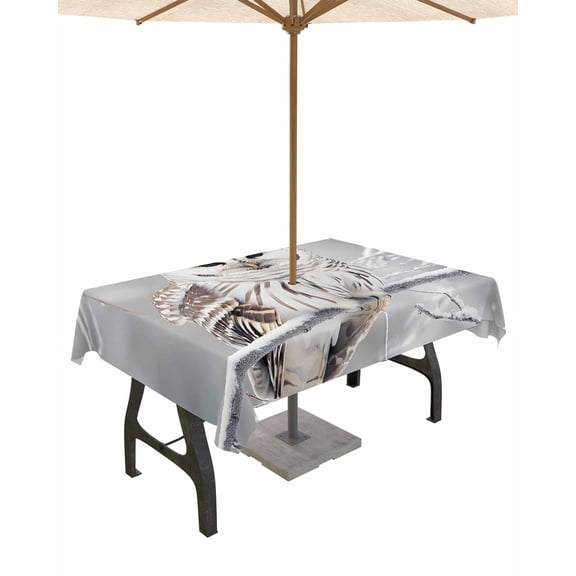 Fsddascl Winter Owl Outdoor Tablecloth - 60x120 Inch Rectangle Dining Table Cover, Country Birds Animal Tree Branches Snow Waterproof Outdoor Table Cloth with Umbrella Hole & Zipper for Picnic/Patio