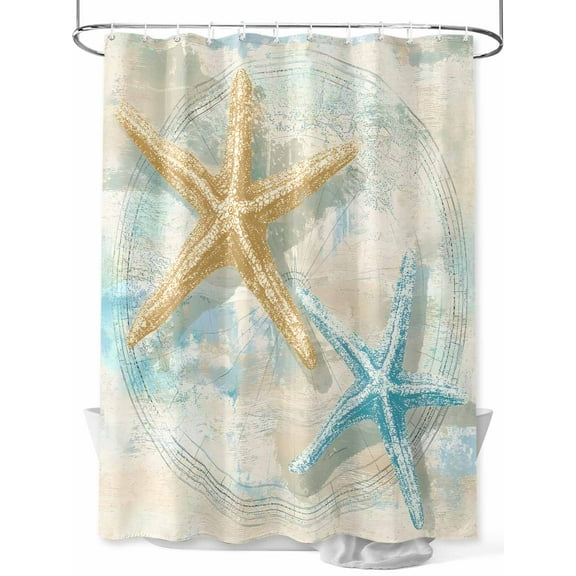 Fsddascl Yellow Blue Starfish Shower Curtain Set - 36" x 78" Washable Bathtub Curtain with 12 Hooks, Vintage Coastal Nautical Ocean Waterproof Fabric Stall Shower Curtains for Bathroom/Bathtub