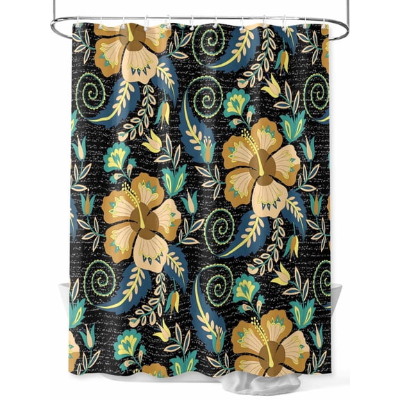 Fsddascl Yellow Boho Floral Shower Curtain Set - Extra Long 72" x 96" Washable Curtain with 12 Hooks, Vintage Southwestern Ethnic Tribe Botanical Waterproof Fabric Shower Curtains for Bathroom