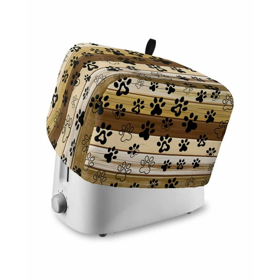 Fsddascl Yellow Brown Farmhouse Small Toaster Cover 2 Slice, Kitchen Appliance Covers, Black Dog Paw Vintage Wooden Toaster Oven Cover with Loop, Bread Machine Cover Polyester Dust Cover Protection