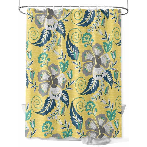 Fsddascl Yellow Cashew Flower Shower Curtain Set - 72" x 78" Washable Bathtub Curtain with 12 Hooks, Retro Ethnic Abstract Country Waterproof Fabric Stall Shower Curtains for Bathroom/Bathtub Décor