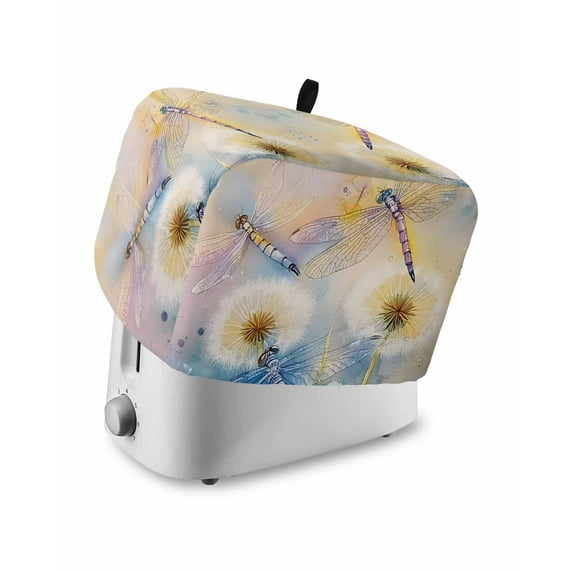 Fsddascl Yellow Dragonfly Toaster Cover 2 Slice, Small Kitchen Appliance Covers, Spring Floral Watercolor Toaster Oven Cover with Loop, Bread Machine Cover Polyester Dust Cover Protection