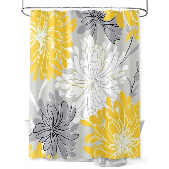 Fsddascl Yellow Flowers Shower Curtain Set - Small 36" x 72" Washable Bathtub Curtain with 12 Hooks, Retro Country Pastoral Garden Florals Waterproof Fabric Stall Shower Curtains for Bathroom