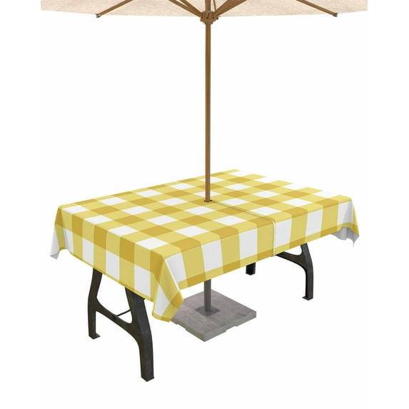 Fsddascl Yellow Gradient Outdoor Tablecloth - 54x80 Inch Rectangle Dining Table Cover, Farm Plaid Buffalo Checkered Gingham Waterproof Outdoor Table Cloth with Umbrella Hole & Zipper for Patio