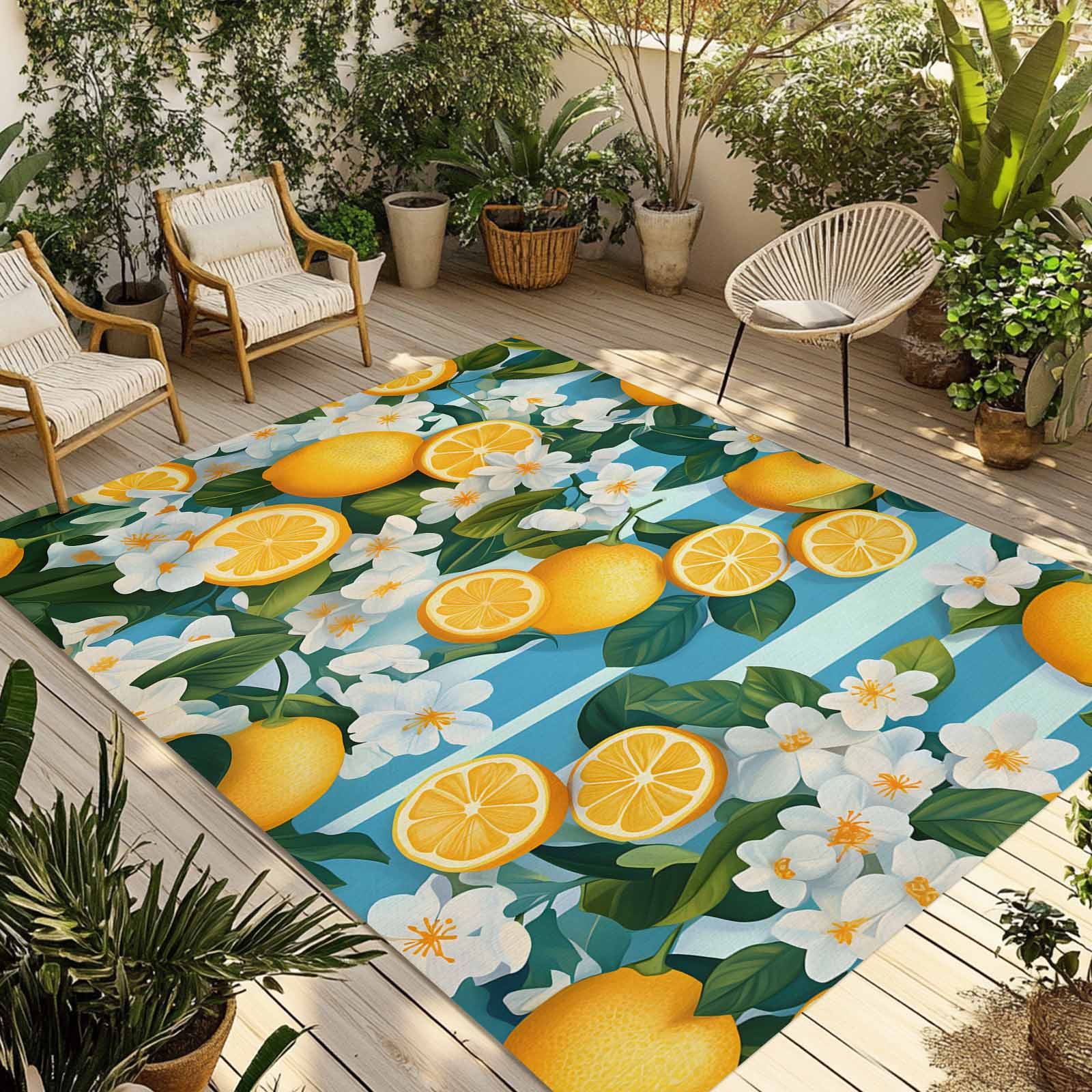 Fsddascl Yellow Lemon Outdoor Rug for Patio/Deck/Porch, Non-Slip Large ...
