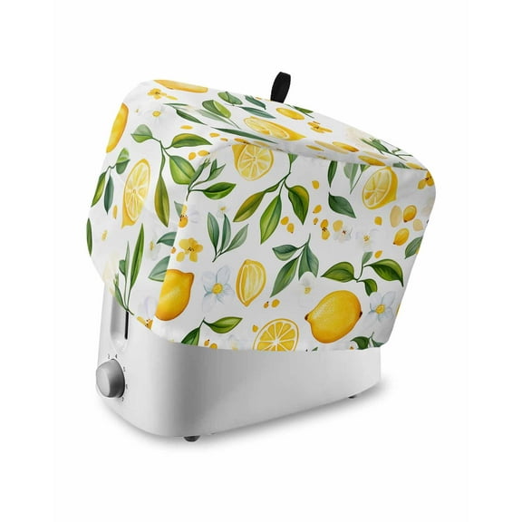 Fsddascl Yellow Lemon Toaster Cover 2 Slice, Small Kitchen Appliance Covers, White Flowers Botanical Fruit Toaster Oven Cover with Loop, Bread Machine Cover Polyester Dust Cover Protection