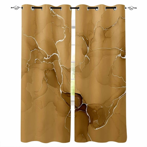 Fsddascl Yellow Marble Texture Blackout Curtains for Bedroom/Living Room, Thermal Insulated Kitchen Curtains, Country Ombre Fluid Aesthetic Grommet Darkening Window Treatment Drapes 52"x96"x2