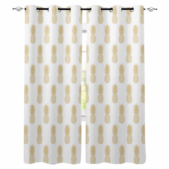 Fsddascl Yellow Pineapple Blackout Curtains for Bedroom/Living Room, Thermal Insulated Kitchen Curtains, Vintage Summer Tropical Fruit Grommet Darkening Window Treatment Drapes 42"x63"x2