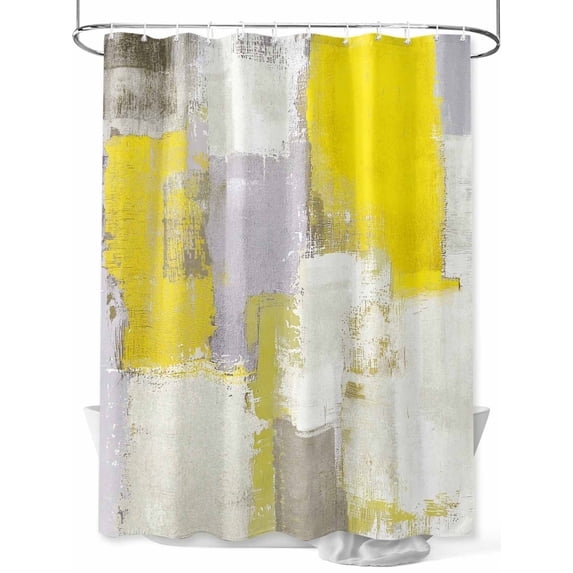 Fsddascl Yellow Shower Curtain Set - Standard 72" x 72" Bathtub Curtain with 12 Hooks, Modern Geometric Grey Oil Painting Abstract Waterproof Fabric Stall Shower Curtains for Bathroom/Bathtub