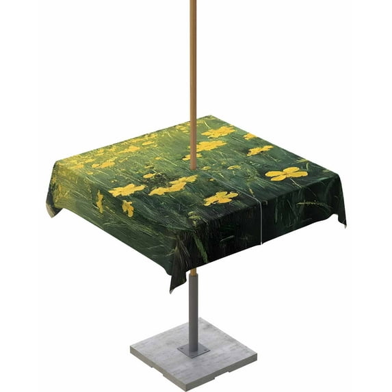 Fsddascl Yellow Spring Floral Outdoor Tablecloth - 60x60 Inch Square Dining Table Cover, Modern Art Oil Painting Botanical Waterproof Outdoor Table Cloth with Umbrella Hole & Zipper for Picnic/Patio