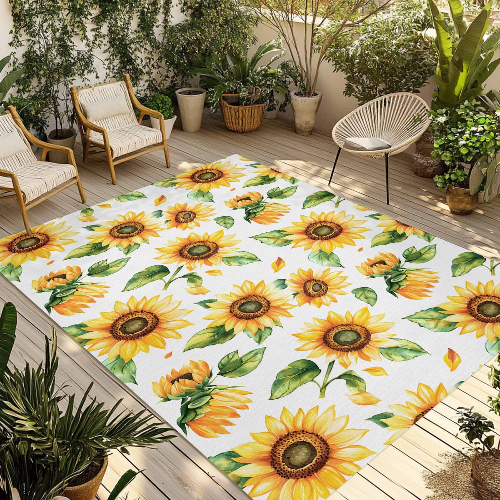 Fsddascl Yellow Sunflower Outdoor Rug for Patio/Deck/Porch, Non-Slip ...