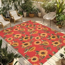 Fsddascl Yellow Sunflower Outdoor Rug for Patio/Deck/Porch, Non-Slip Large Area Rug 5 x 8 Ft, Vintage Floral Garden Pastoral Botanical Indoor Outdoor Rugs Washable Area Rugs, Camping Rug Carpet