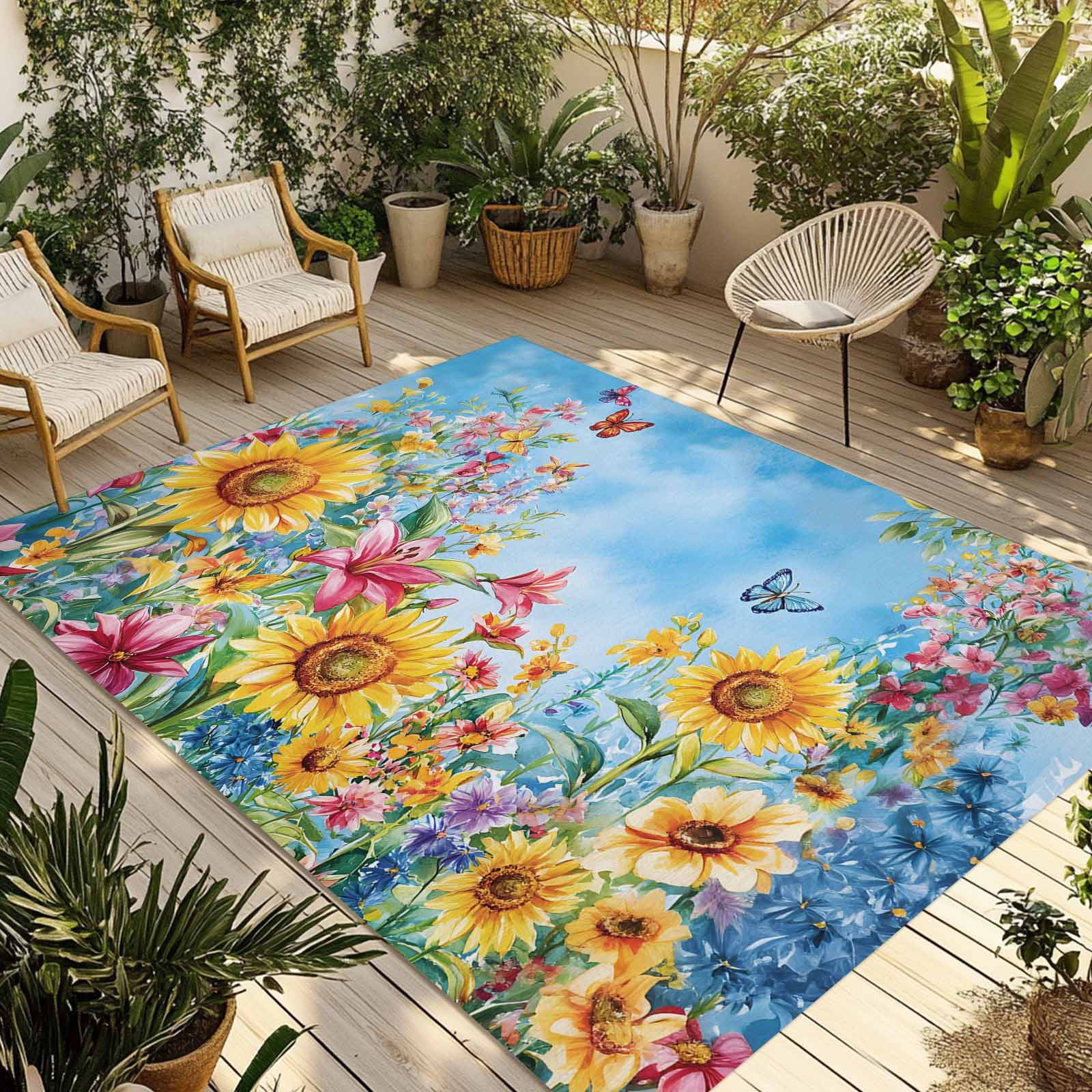 Fsddascl Yellow Sunflower Outdoor Rug for Patio/Deck/Porch, Non-Slip ...