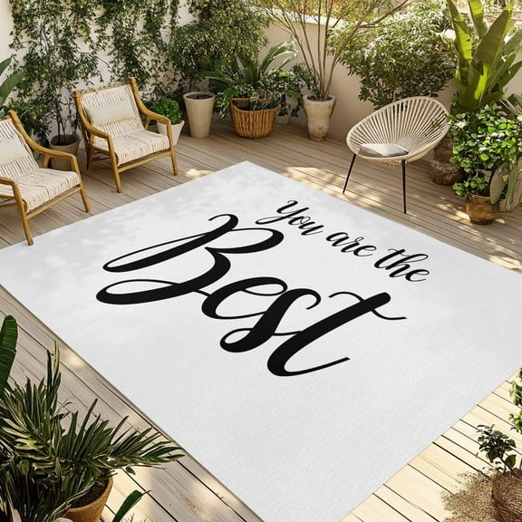 Fsddascl You Are The Best Outdoor Rug for Patio/Deck/Porch, Non-Slip Large Area Rug 6 x 9 Ft, Black Words Indoor Outdoor Rugs Washable Area Rugs, Reversible Camping Rug Carpet Runner