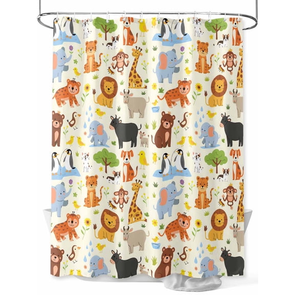 Fsddascl Zoo Animals Shower Curtain Set - 48" x 72" Washable Bathtub Curtain with 12 Hooks, Cute Funny Cow Lion Cartoon Waterproof Fabric Stall Shower Curtains for Bathroom/Bathtub Décor