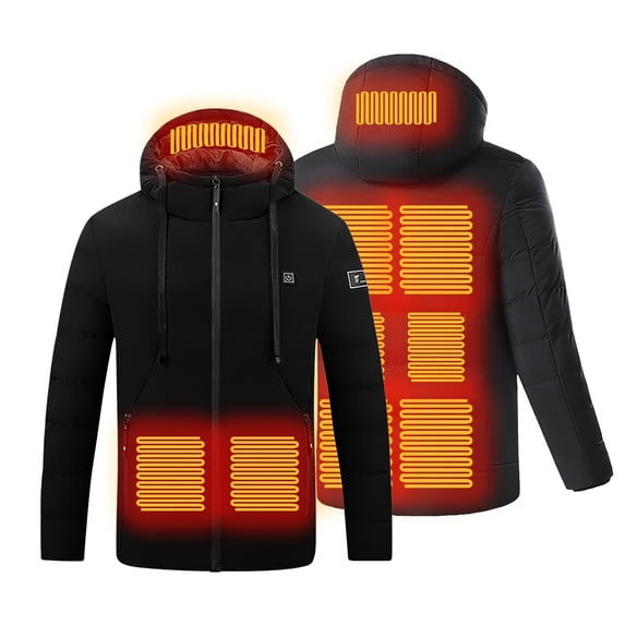 Fsgntruao Heated Jacket for Women Unisex Usb Intelligent Constant Temperature Heated Windproof 9 Heating Zone Hooded Coat Black,XXXL
