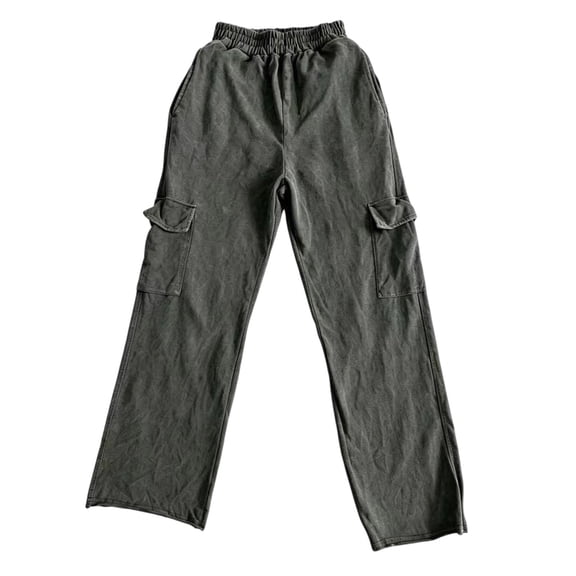 Fsgntruao Men's High Waist Washed Vintage Cargo Jeans Loose Straight Leg Multi-Pocket Denim Pants Gray,M