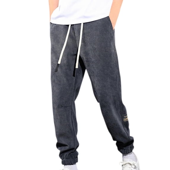 Fsgntruao Men's Solid Color Casual Elastic Waistband Drawstring Pocket Pants Dark Gray,XXL