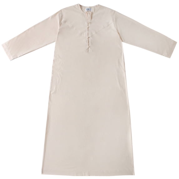 Fsgntruao Muslim Robe for Kaftan Men Long Sleeve with Pockets Solid Color Fashion Casual Long Gown Beige,XXXL