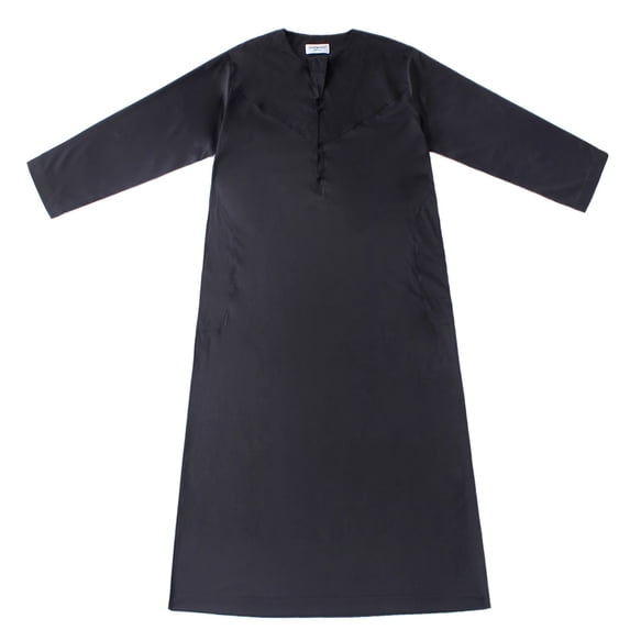 Fsgntruao Muslim Robe for Kaftan Men Long Sleeve with Pockets Solid Color Fashion Casual Long Gown Black,XL